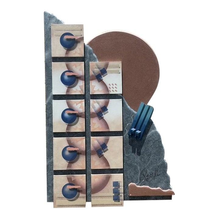 Vintage 90s Boho Abstract Geometric Mixed Media Wall Sculpture: Vintage 90s Boho Abstract Geometric Mixed Media Wall Sculpture Make a bold artistic statement with this captivating vintage mixed media wall sculpture, embodying the distinctive abstract geometric sty