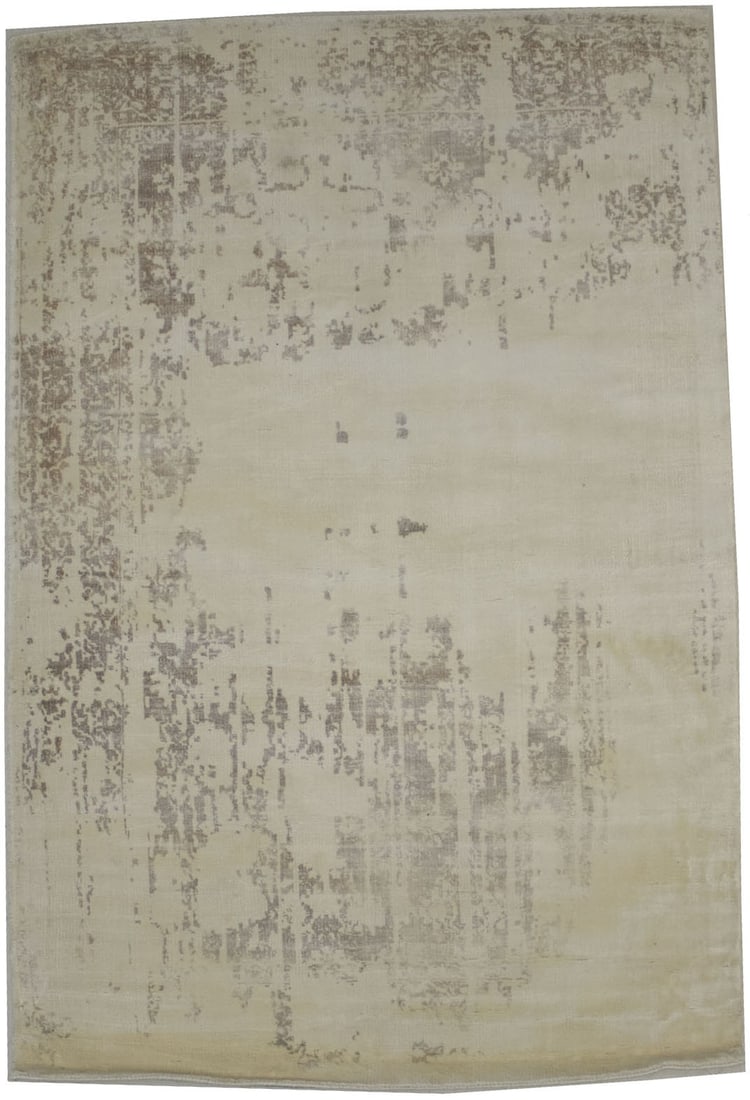 Hand-Loomed Modern Floral Area Rug in Cream Wool Bamboo Silk 4x6: Hand-Loomed Modern Floral Area Rug in Cream Wool Bamboo Silk 4x6 This hand-loomed area rug features a distressed cream background with a modern floral design, blending cream, brown, beige, and other s