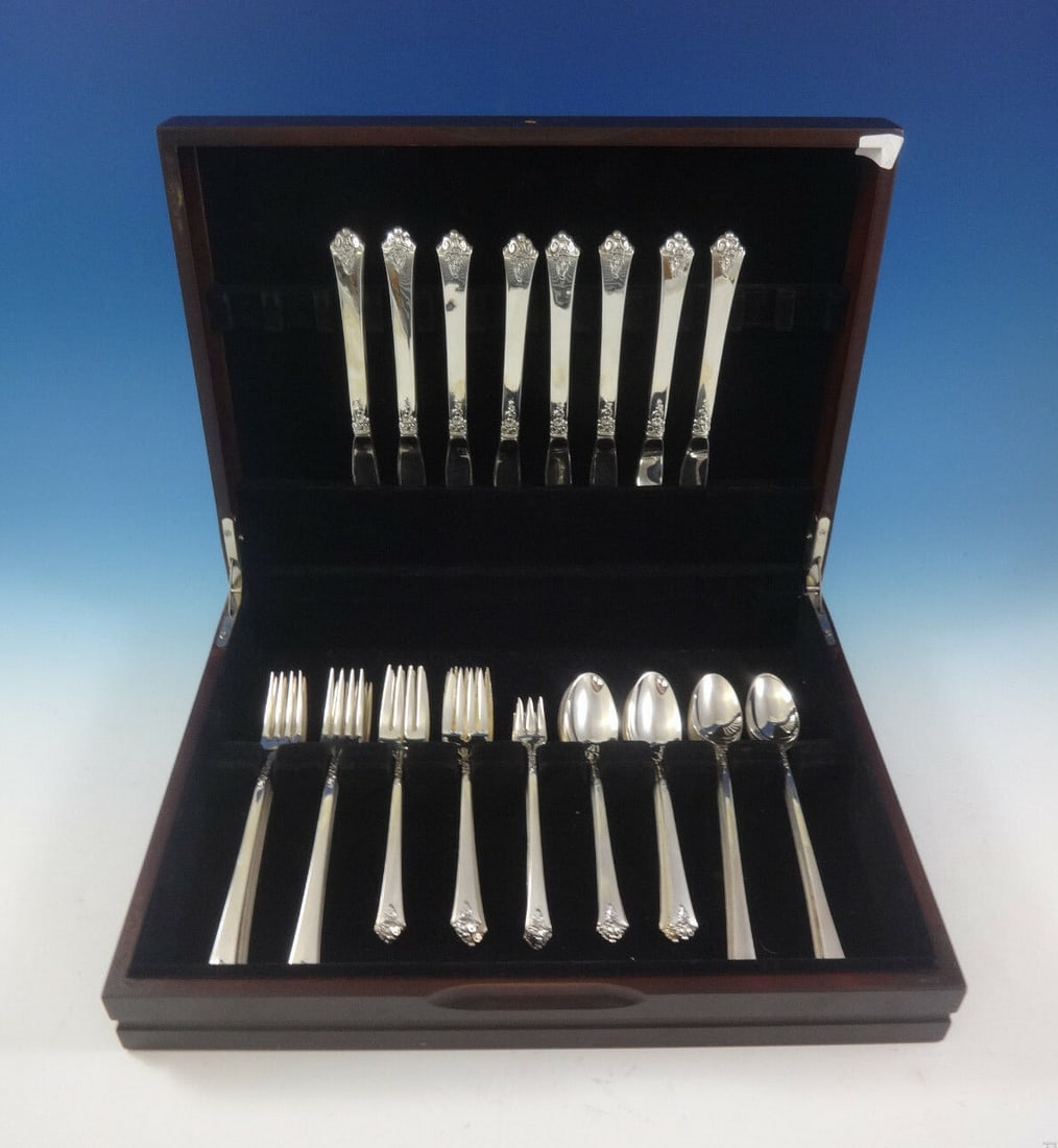 Royal Crest Castle Rose Sterling Silver Flatware Set 48 Pcs with Storage Chest: Royal Crest Castle Rose Sterling Silver Flatware Set 48 Pcs with Storage Chest Enhance your dining experience with this stunning Castle Rose Sterling Silver Grille Flatware Set by Royal Crest. This ex