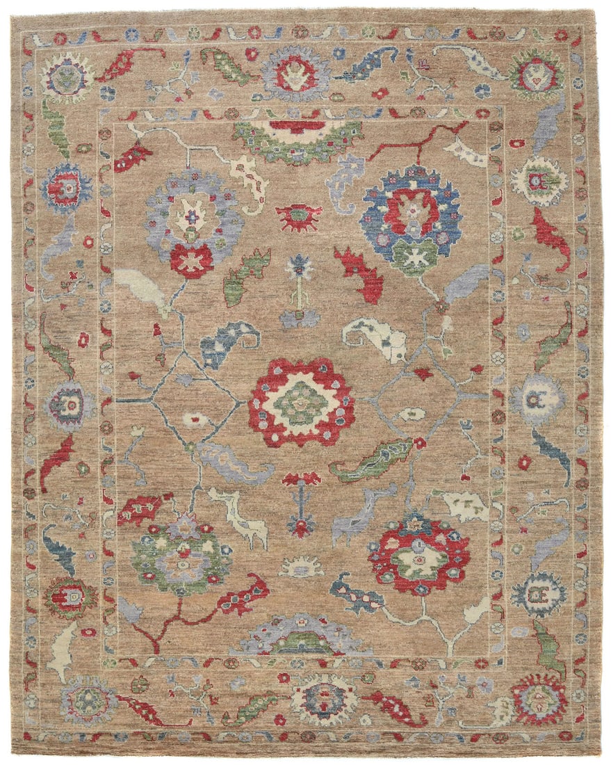 Oushak Floral Boho Design Hand-Knotted Wool Area Rug 10'7 x 13'5: Oushak Floral Boho Design Hand-Knotted Wool Area Rug 10'7 x 13'5 Enhance your living space with this exquisite hand-knotted Oushak Oriental rug, featuring a beautiful floral design. Measuring 10'7" x