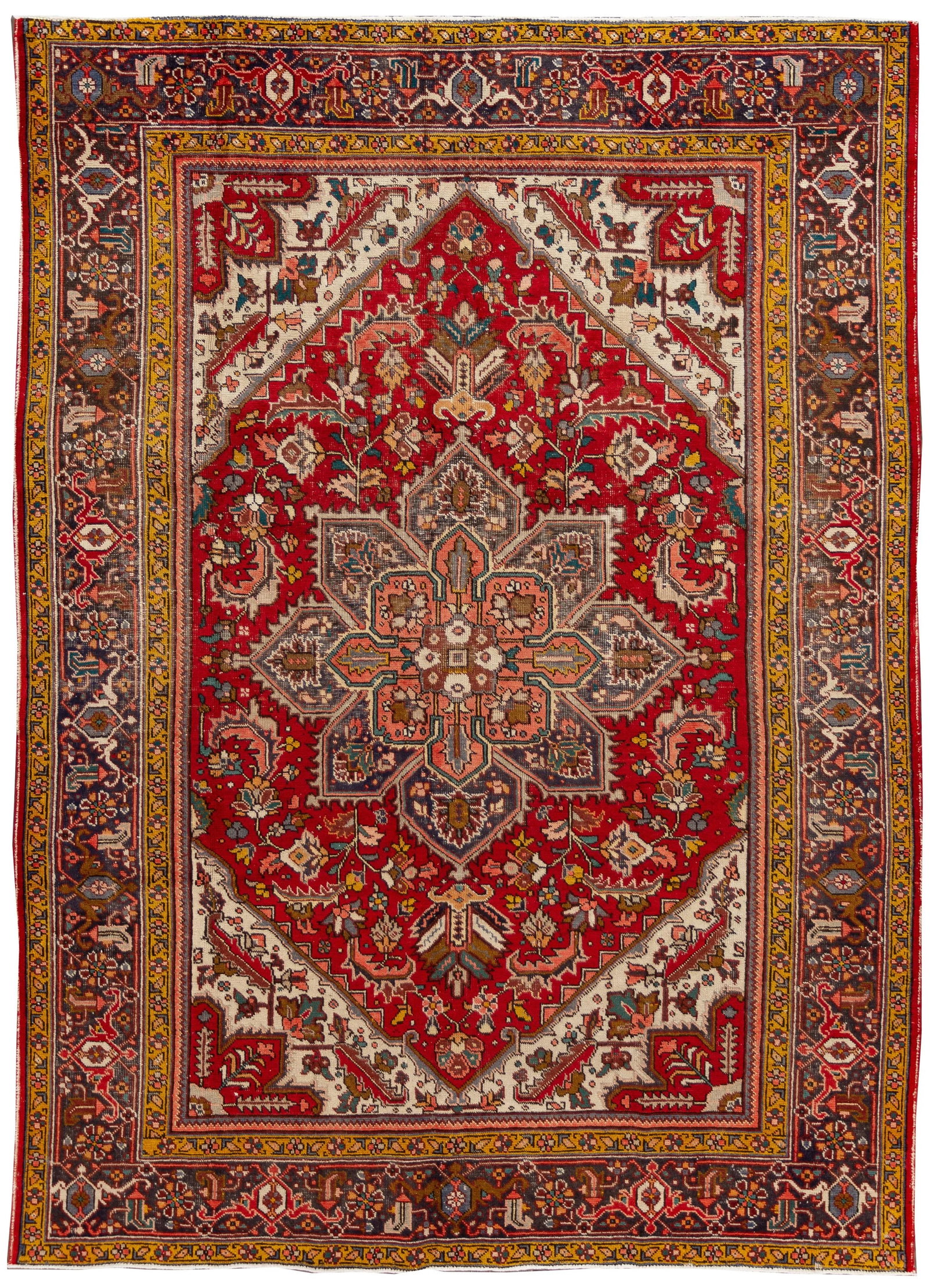 Vintage Persian Heriz Hand-Knotted Red Floral Wool Rug 7'9 x 10'8 - 10