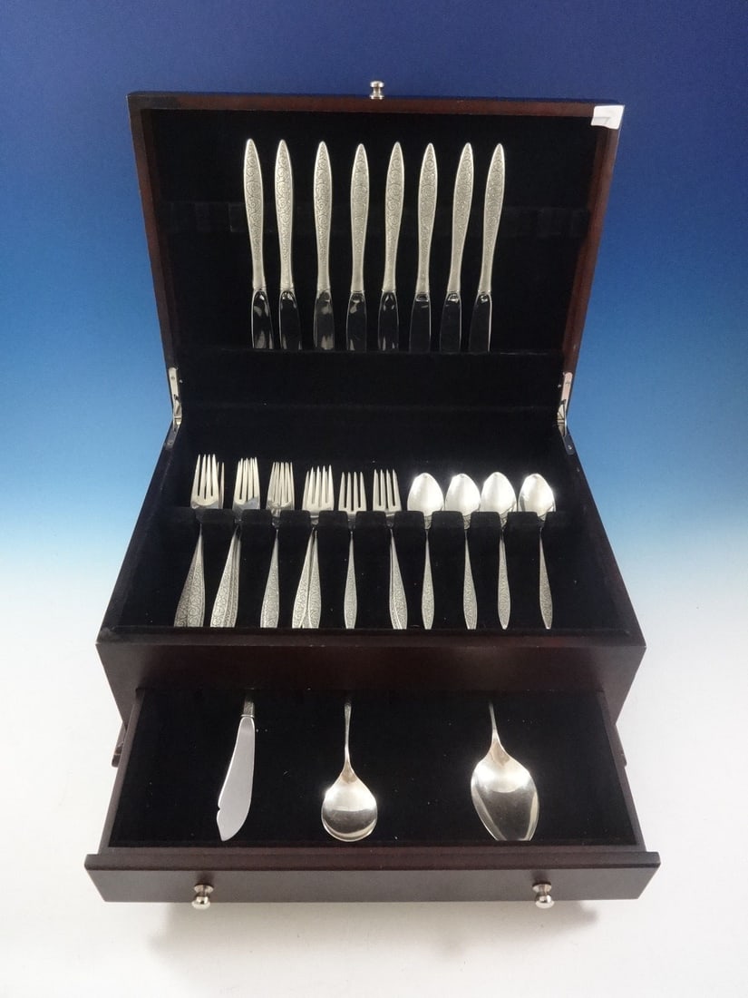 Wallace Spanish Lace Sterling Silver Flatware Set 35 Pieces with Storage Chest: Wallace Spanish Lace Sterling Silver Flatware Set 35 Pieces with Storage Chest Elevate your dining experience with this exquisite Spanish Lace flatware service set by Wallace. Composed of high-quality