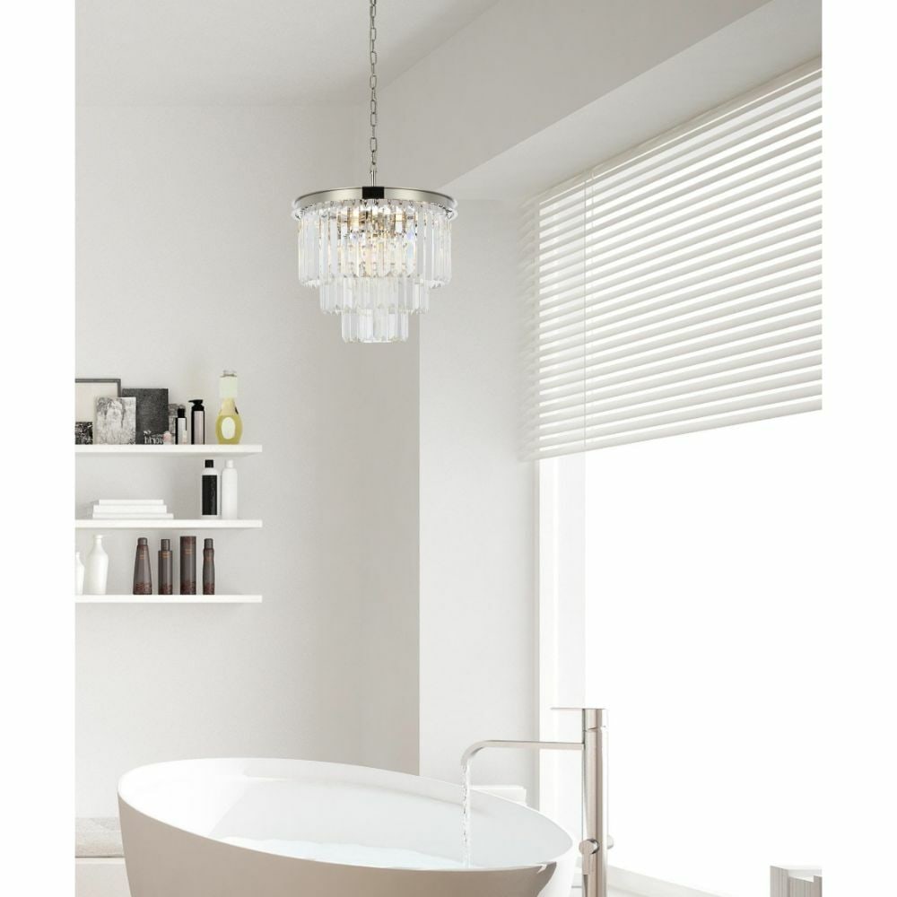 Sydney 9-Light Polished Nickel Crystal Chandelier 20 Inch: Sydney 9-Light Polished Nickel Crystal Chandelier 20 Inch Illuminate your space with this stunning Crystal Chandelier featuring a polished nickel finish and a modern design. This 20-inch fixture boast