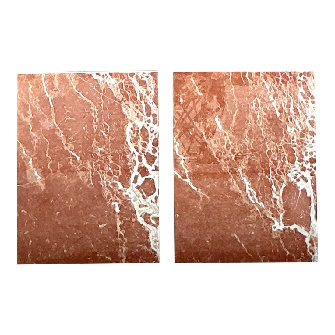 Pair of Vintage Boho Marble Pedestals in Terra Cotta: Pair of Vintage Boho Marble Pedestals in Terra Cotta Enhance your living space with this pair of Vintage Boho Marble Pedestals. Crafted from exquisite marble featuring natural veining, these pedestals