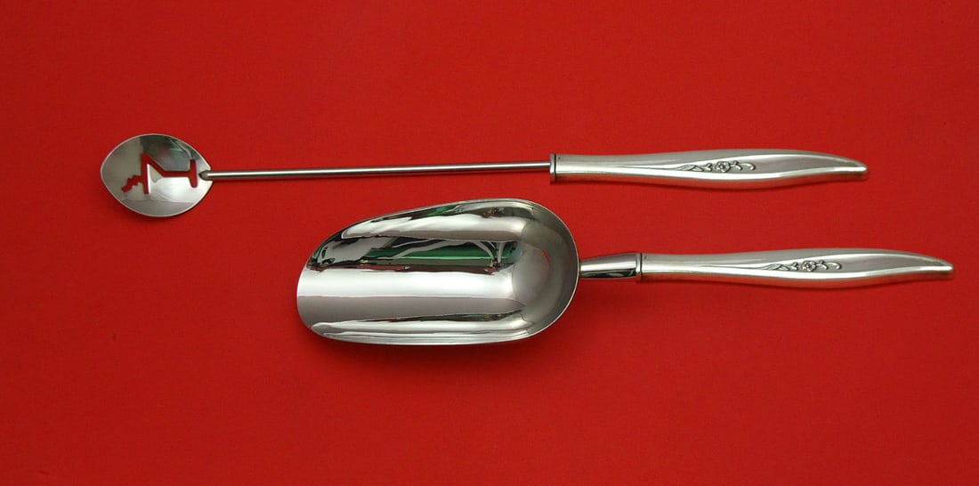 Oneida Twilight Sterling Silver 2pc Custom Bar Set: Oneida Twilight Sterling Silver 2pc Custom Bar Set Enhance your entertaining experience with this exquisite Twilight by Oneida Sterling Silver Bar Set. This custom-made hostess set features a refined