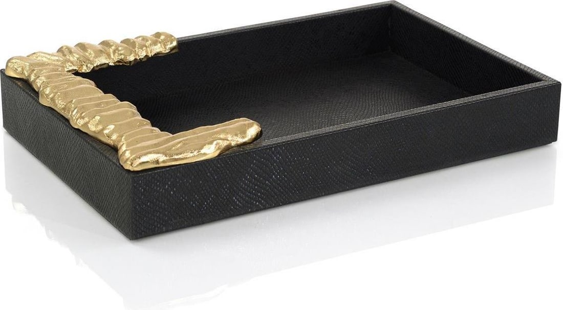 John-Richard Elegant Tray with Gold Ribbon Accent 19 x 12 Inches: John-Richard Elegant Tray with Gold Ribbon Accent 19 x 12 Inches Enhance your decor with this elegant tray featuring a luxurious gold ribbon accent. Perfect for serving or as a decorative piece, this