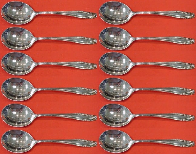 Wallace Stradivari Sterling Silver Cream Soup Spoon Set 12 Pieces 6 Inch: Wallace Stradivari Sterling Silver Cream Soup Spoon Set 12 Pieces 6 Inch This exquisite 12-piece set of cream soup spoons features the elegant Stradivari pattern by Wallace, crafted from high-quality