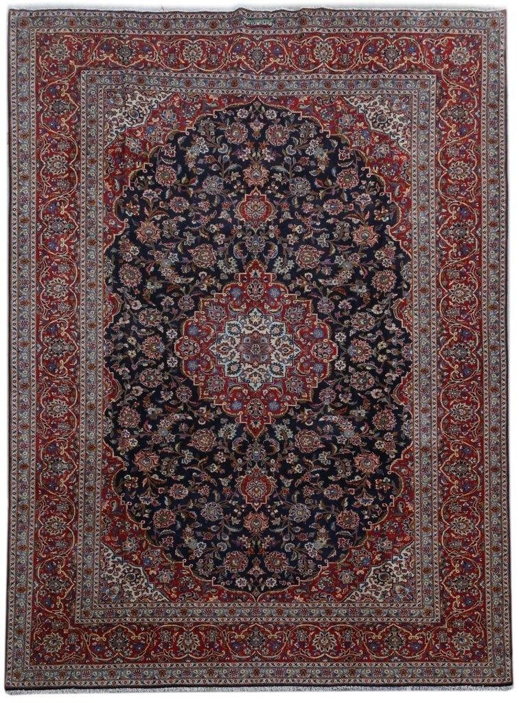 Signed Persian Kashan Rug 10' x 13'6" Navy Blue Handmade: Signed Persian Kashan Rug 10' x 13'6" Navy Blue Handmade Free continental US Shipping Enhance your living space with this exquisite 10' x 13.6' signed Persian Kashan rug, meticulously handcrafted by s