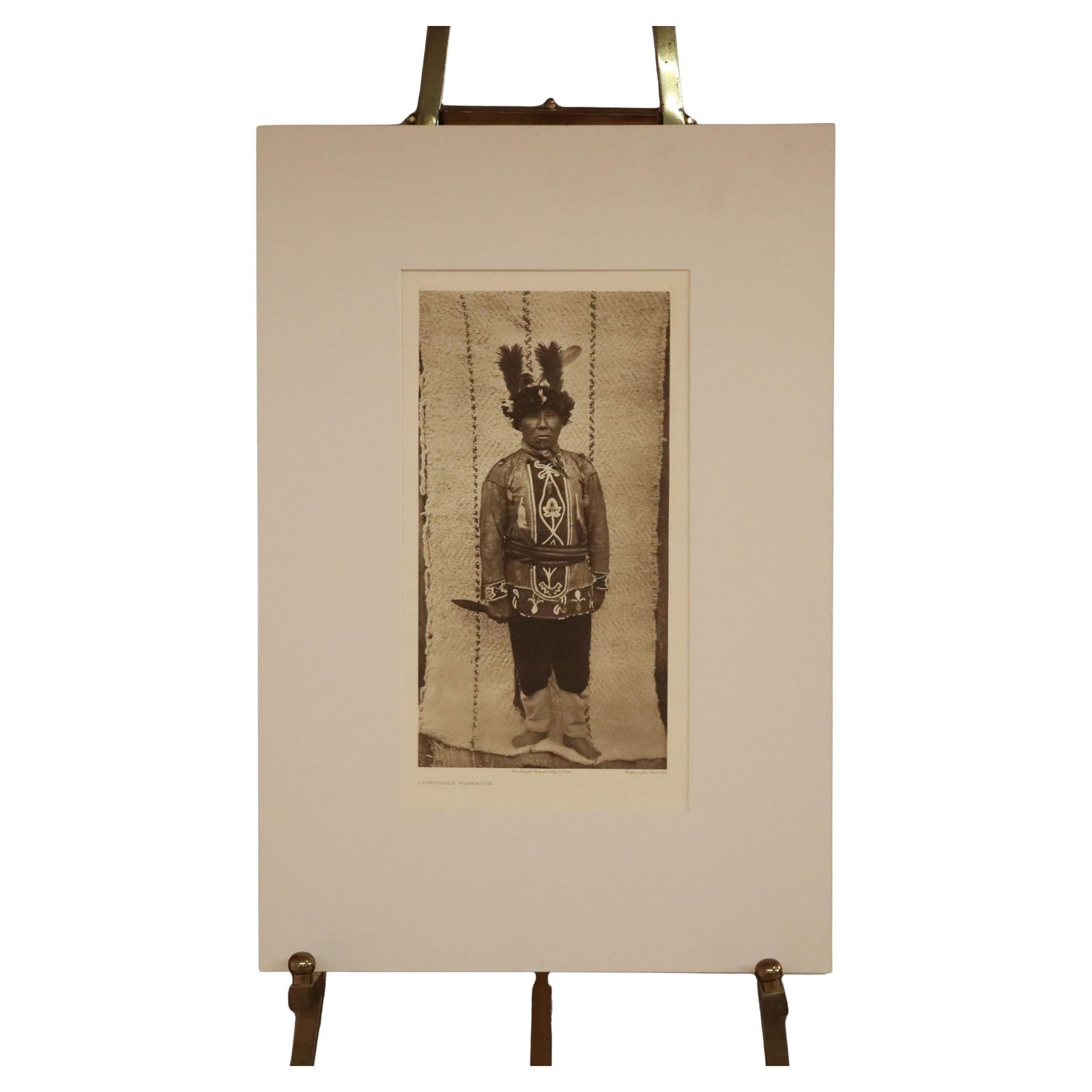 Edward S. Curtis Cowichan Warrior Print c1912 Antique Art: Edward S. Curtis Cowichan Warrior Print c1912 Antique Art This antique print titled 'Cowichan Warrior' by Edward S. Curtis was created circa 1912, showcasing a Cowichan warrior in traditional attire.