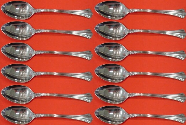Reed & Barton Eighteenth Century Sterling Silver Teaspoon Set 12pcs: Reed & Barton Eighteenth Century Sterling Silver Teaspoon Set 12pcs Enhance your dining experience with this exquisite 12-piece set of Eighteenth Century teaspoons by Reed & Barton. Each spoon measure