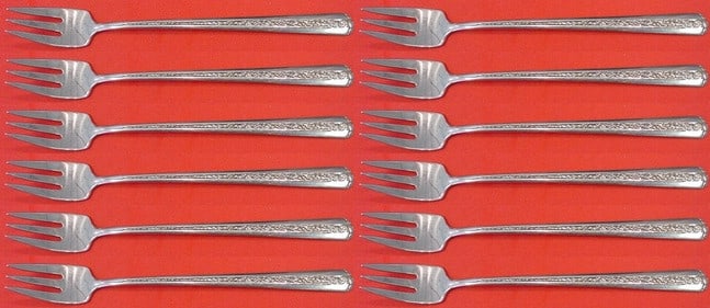 Towle Rambler Rose Sterling Silver Cocktail Fork Set 12 Pieces: Towle Rambler Rose Sterling Silver Cocktail Fork Set 12 Pieces Enhance your dining experience with this exquisite 12-piece cocktail fork set in the Rambler Rose pattern by Towle. Each fork measures 5