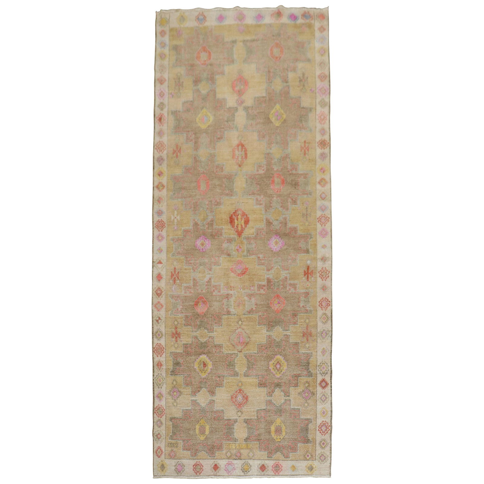 Zabihi Collection Bohemian 20th Century Turkish Corridor Rug: Zabihi Collection Bohemian 20th Century Turkish Corridor Rug Discover a unique piece of history with this stunning 20th Century Turkish Anatolian Corridor Rug, expertly hand-woven from high-quality wo
