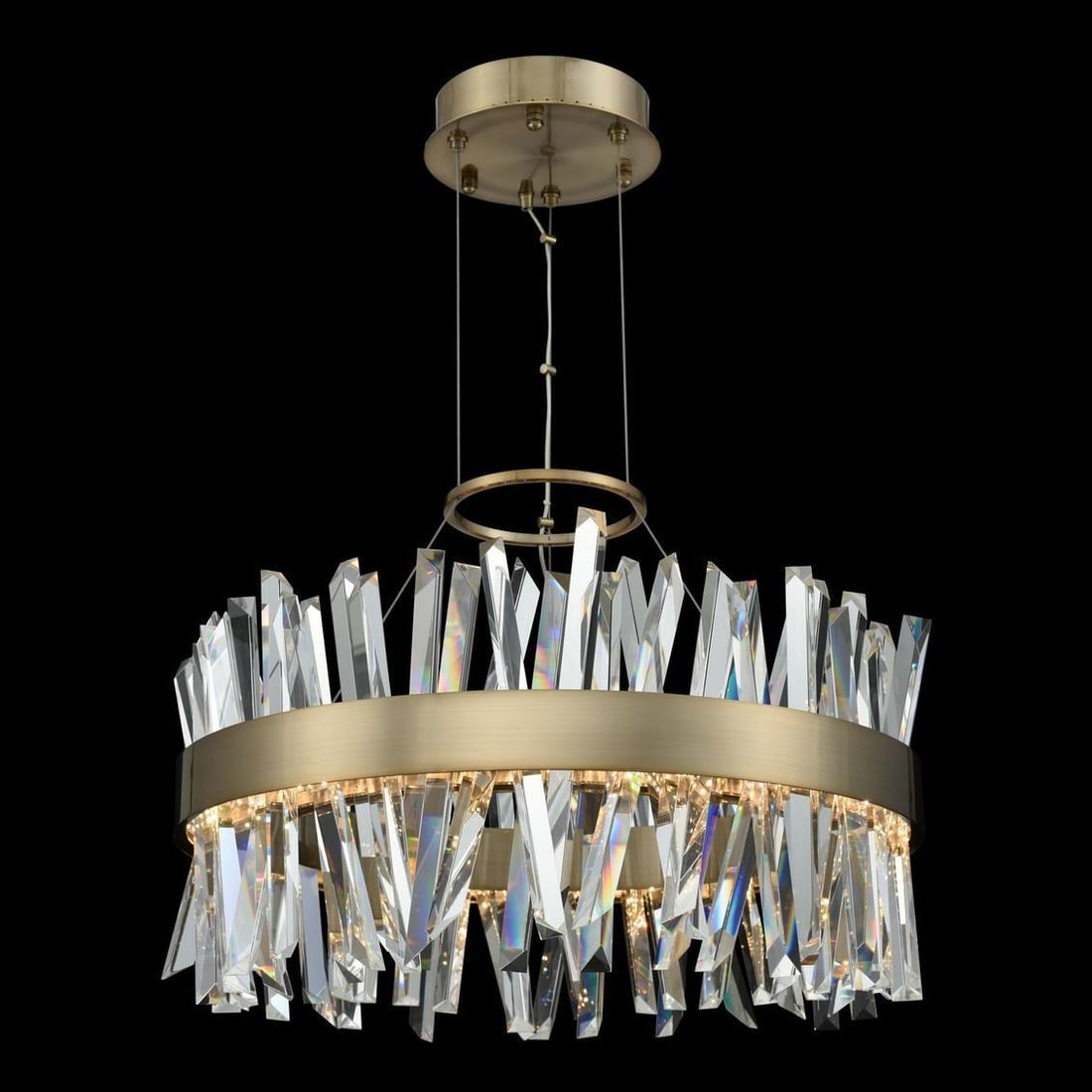 Kalco Contemporary Glacier Crystal LED Pendant 25 Round Dimmable Light: Kalco Contemporary Glacier Crystal LED Pendant 25 Round Dimmable Light Illuminate your space with the Contemporary Glacier Crystal LED Pendant, a stunning blend of modern design and luxurious material