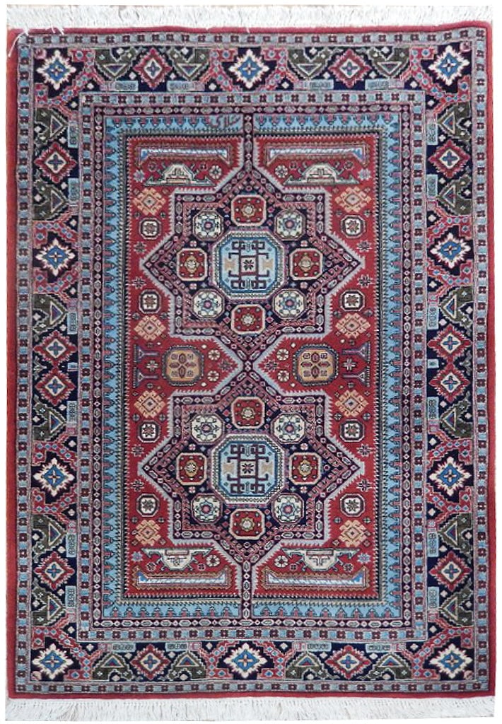 Persian Ardebil Rug 3.7 x 5.4 Feet Handwoven Wool Silk Geometric: Persian Ardebil Rug 3.7 x 5.4 Feet Handwoven Wool Silk Geometric Free continental US Shipping Discover the elegance of our 3.7 x 5.4 Fine Quality Wool and Silk Persian Ardebil Rug, meticulously handwo