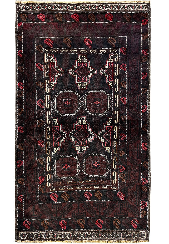 Vibrant 3'9 x 6'1 Red Handmade Baluchi Area Rug: Vibrant 3'9 x 6'1 Red Handmade Baluchi Area Rug Free continental US Shipping Elevate your space with this stunning 3' 9" x 6' 1" Red Handmade Baluchi Style Area Rug. This exquisite rug features a capt