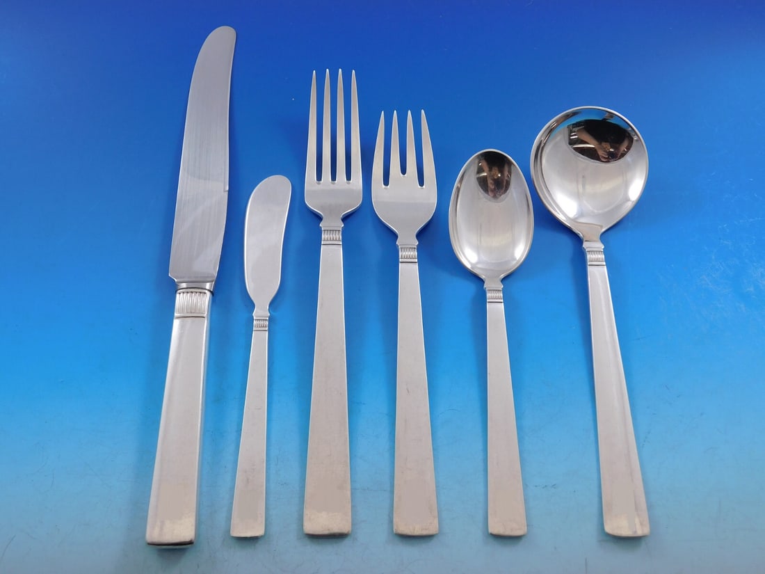 Marthinsen Prince Harald Sterling Silver Flatware Set 74 pcs Art Deco: Marthinsen Prince Harald Sterling Silver Flatware Set 74 pcs Art Deco Discover the elegance of the Prince Harald flatware set by Marthinsen, crafted from high-quality sterling silver (.925) in a timel