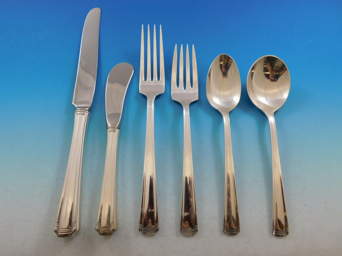 Westmorland Sterling Silver John & Priscilla Flatware Set 78 pcs 12 Service: Westmorland Sterling Silver John & Priscilla Flatware Set 78 pcs 12 Service This exquisite John and Priscilla flatware set by Westmorland, crafted between 1900 and 1940, features a stunning pattern th