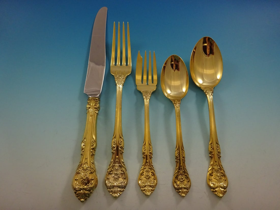 Gorham King Edward Gold Sterling Silver Flatware Set 42 Pcs with Storage Chest (1 of 10)