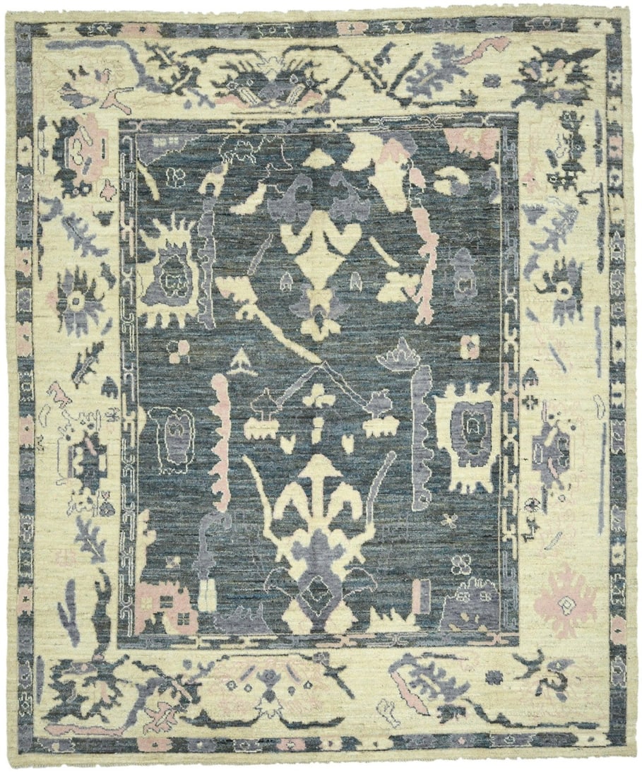 Hand-Knotted Peshawar Oushak Floral Rug 8'6 x 10'1 Wool Modern Design: Hand-Knotted Peshawar Oushak Floral Rug 8'6 x 10'1 Wool Modern Design Enhance your living space with this exquisite Peshawar Oushak Oriental Rug, featuring a muted floral design in soft shades of gray