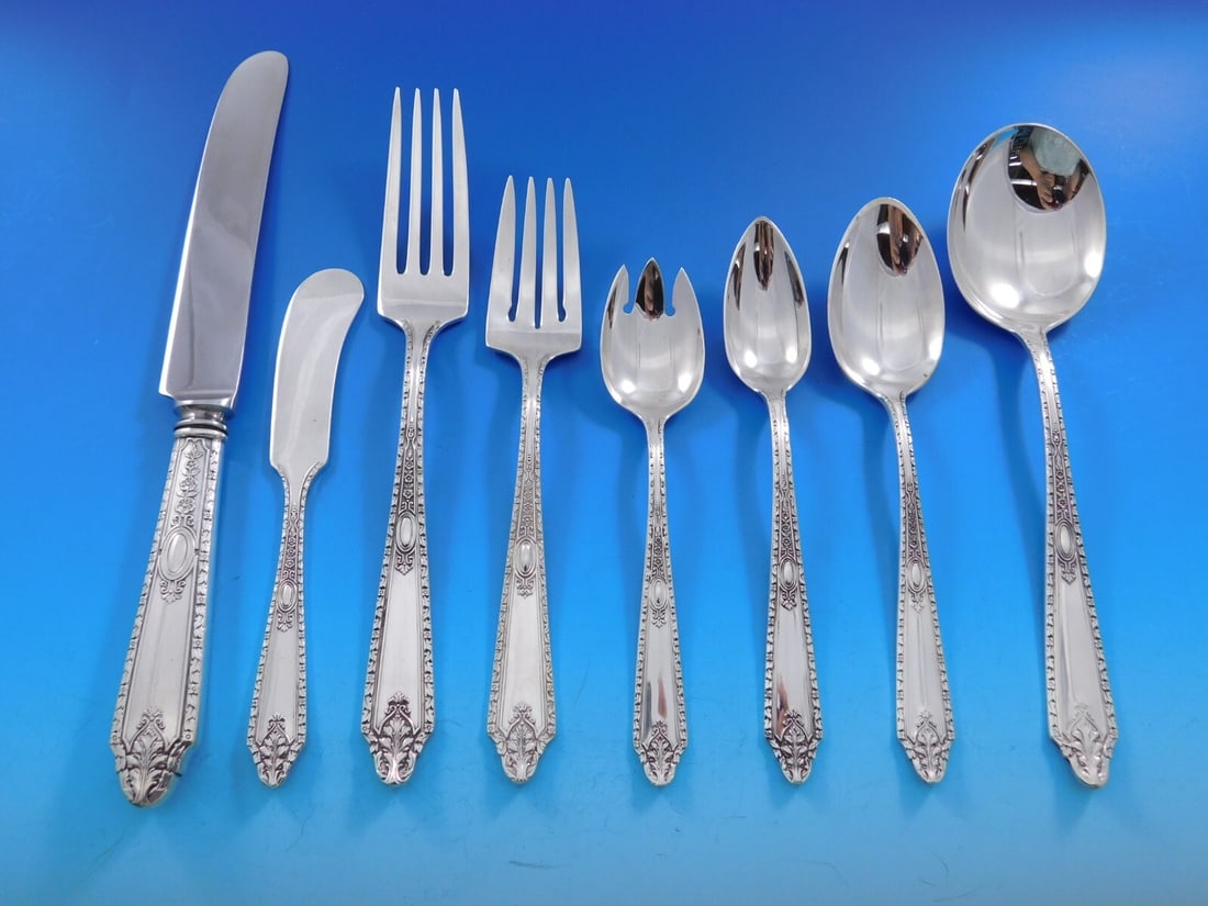 Gorham Cinderella Sterling Silver Flatware Set 97 Pieces Service for 12: Gorham Cinderella Sterling Silver Flatware Set 97 Pieces Service for 12 Elevate your dining experience with the stunning Cinderella flatware set by Gorham. Composed of high-quality sterling silver, th