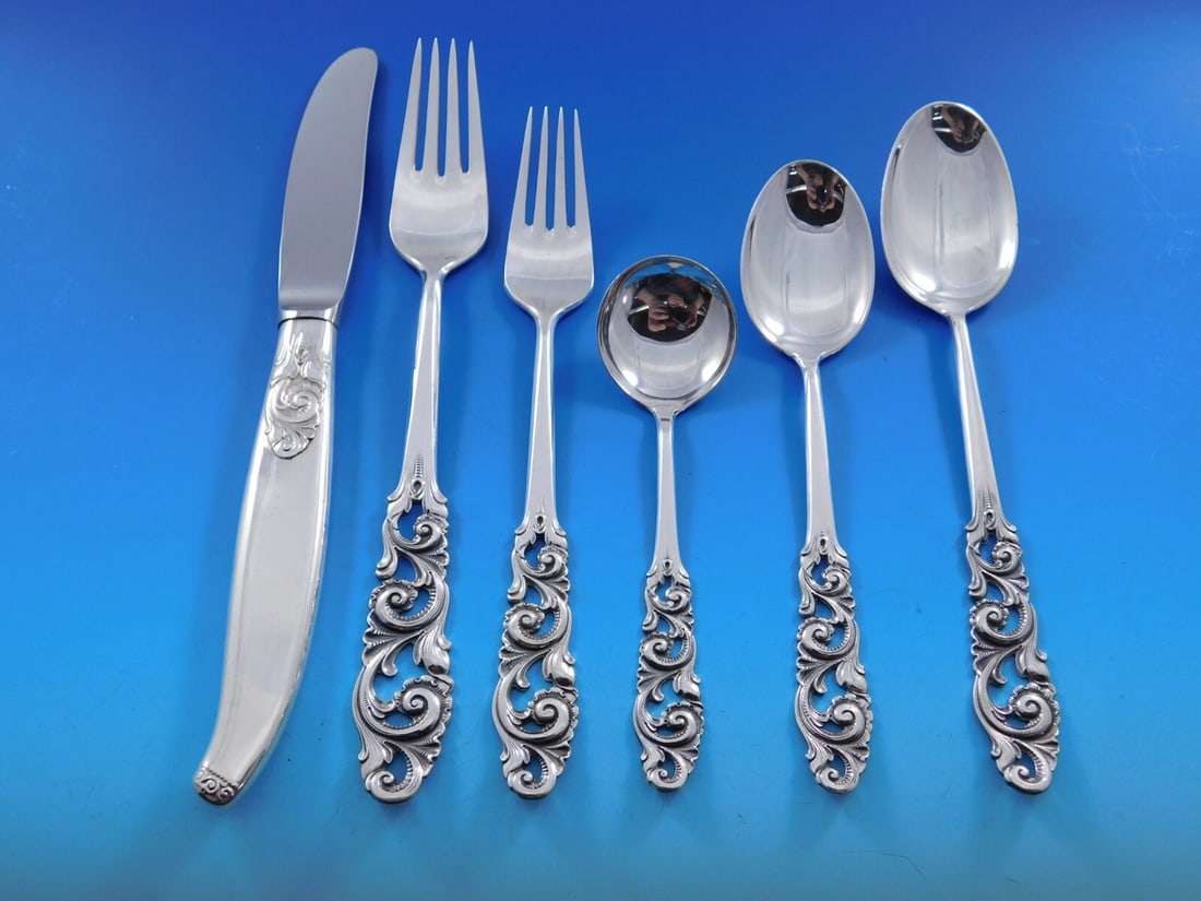 Mylius Brodrene Tele 55 Piece 830 Silver Flatware Set Mid-Century Modern: Mylius Brodrene Tele 55 Piece 830 Silver Flatware Set Mid-Century Modern Discover the elegance of this rare Tele flatware set by Mylius Brodrene, crafted from 830 silver. This exquisite mid-century mo
