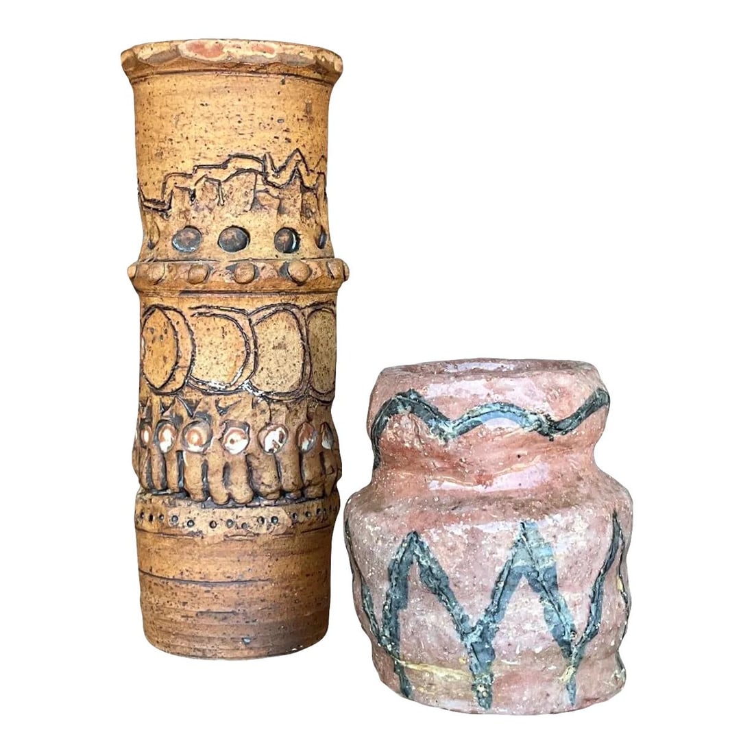 Set of 2 Vintage Boho Studio Pottery Vases Unique Designs (1 of 8)