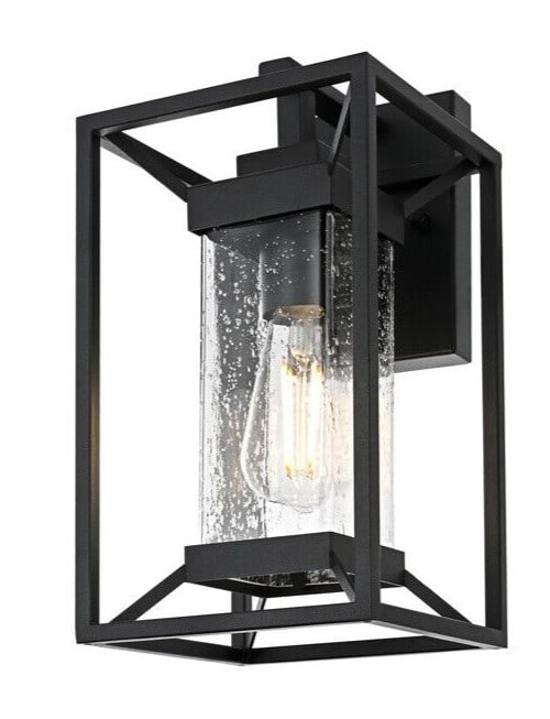 Willington Series 13.5 Inch Black Seedy Glass Outdoor Wall Sconce Light: Willington Series 13.5 Inch Black Seedy Glass Outdoor Wall Sconce Light This outdoor wall sconce light fixture features a traditional design with a black finish and seedy glass, offering both waterpro