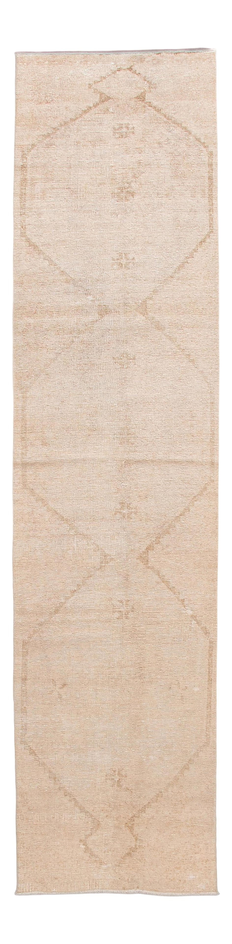 Vintage Turkish Hand-Knotted Wool Runner Beige Tribal Design 2'8 x 11'9: Vintage Turkish Hand-Knotted Wool Runner Beige Tribal Design 2'8 x 11'9 This exquisite vintage Turkish runner showcases a beautifully hand-knotted wool construction, featuring a beige field adorned wi