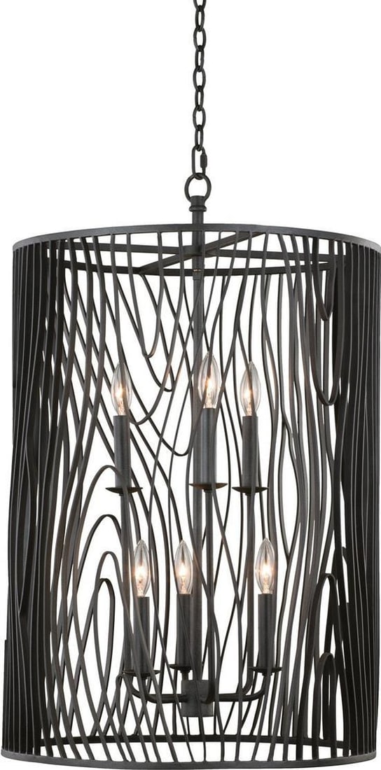 Kalco Morre Collection Black Iron Industrial Chandelier 36H: Kalco Morre Collection Black Iron Industrial Chandelier 36H Illuminate your space with the sophisticated Morre Collection Black Iron Chandelier. This stunning foyer light fixture features an industria