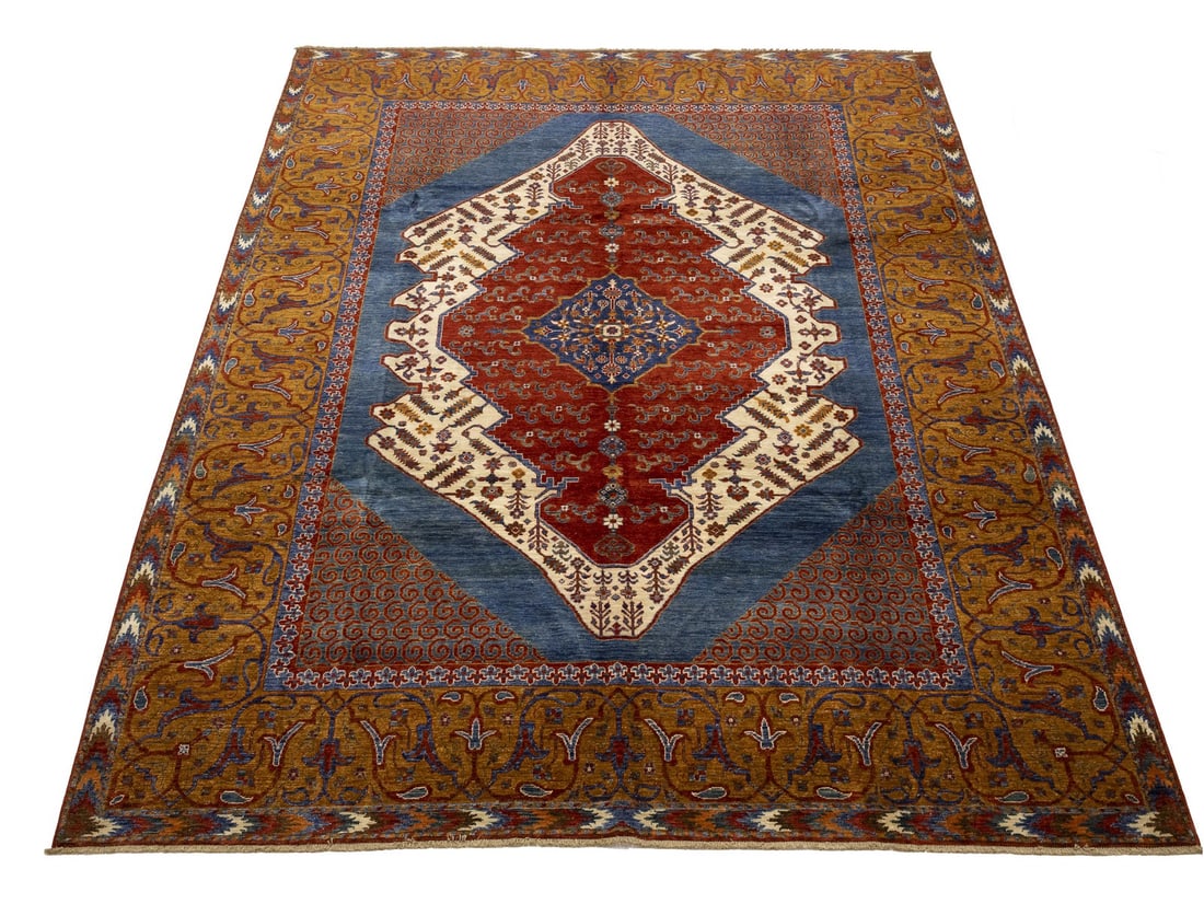 Unique Blue Geometric Afghan Oriental Rug Hand-Knotted Wool Tribal Design 8'2 x 11'6 (1 of 17)