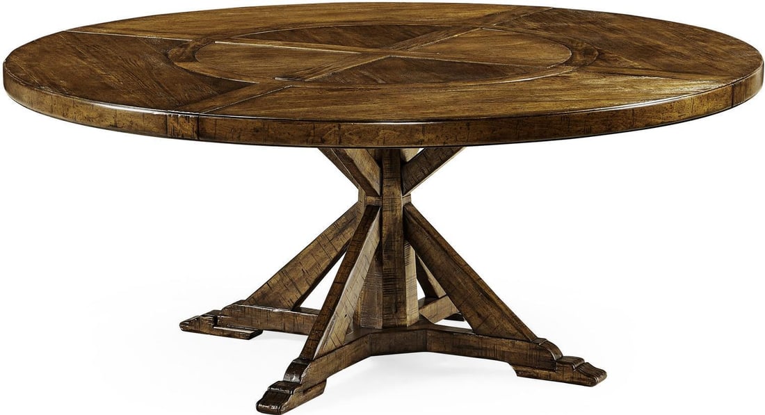 Rustic Walnut Dining Table by Jonathan Charles with Lazy Susan: Rustic Walnut Dining Table by Jonathan Charles with Lazy Susan Enhance your dining experience with this Vintage Style Walnut Dining Table, designed with both practicality and charm. Crafted from solid