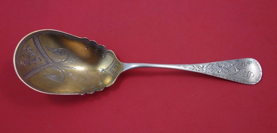 Vanderslice Antique Engraved Wheat Sterling Silver Fruit Scoop 8 3/4 Inch: Vanderslice Antique Engraved Wheat Sterling Silver Fruit Scoop 8 3/4 Inch This exquisite Antique Engraved Wheat fruit scoop, crafted by Vanderslice, showcases the elegance of the late 19th century. Ma
