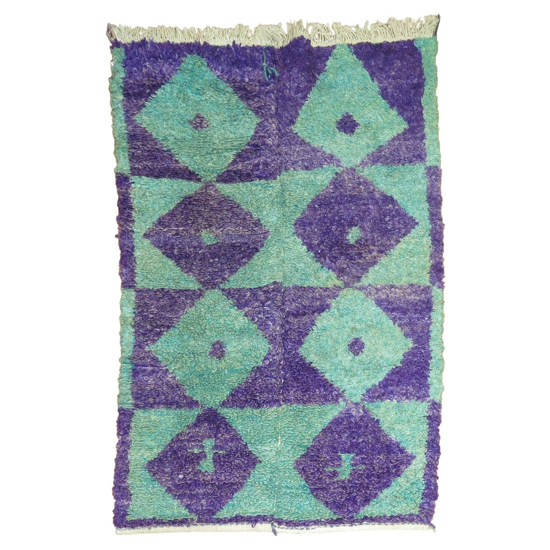 Vintage Turkish Shag Rug Zabihi Collection Purple Green Bohemian 44 x 53: Vintage Turkish Shag Rug Zabihi Collection Purple Green Bohemian 44 x 53 Discover the unique charm of this one-of-a-kind vintage Turkish shag rug from the Zabihi Collection. Crafted from high-quality