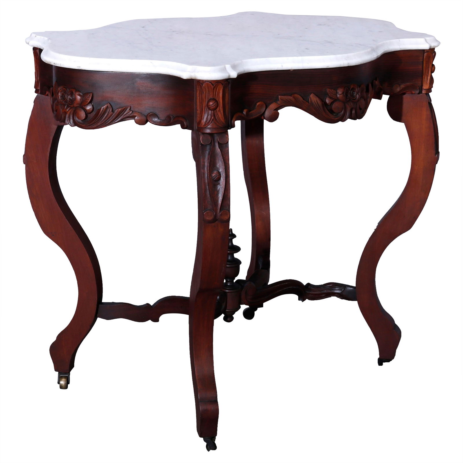 Antique Rococo Turtle Top Parlor Table Walnut Marble Circa 1880 (1 of 13)
