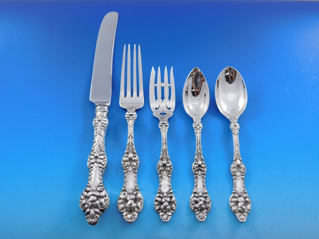 Alvin Old Orange Blossom Sterling Silver Flatware Set for 12 68 pcs: Alvin Old Orange Blossom Sterling Silver Flatware Set for 12 68 pcs Enhance your dining experience with this exquisite Old Orange Blossom by Alvin Sterling Silver Flatware Set. This impressive 68-piec