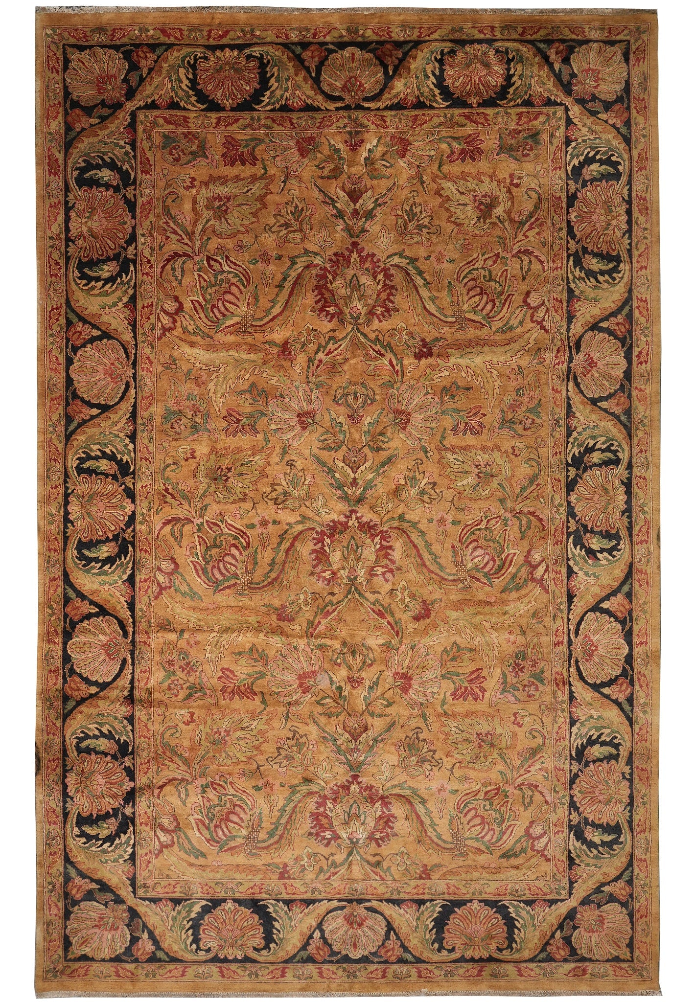 11.7 x 18.3 Handmade Jaipur Rug Golden Wool Kerman Style: 11.7 x 18.3 Handmade Jaipur Rug Golden Wool Kerman Style Free continental US Shipping This 11.7 x 18.3 ft handmade Jaipur rug is crafted from high-quality natural wool and features a classic Kerman-st