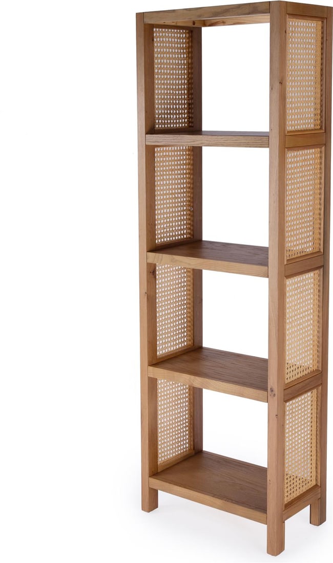 Butler Specialty Contemporary Cane Etagere Bookcase Beige Mesa 72H x 24W x 12D: Butler Specialty Contemporary Cane Etagere Bookcase Beige Mesa 72H x 24W x 12D This contemporary cane bookcase from the Mesa collection is a stunning addition to any modern space. Standing at 72 inche