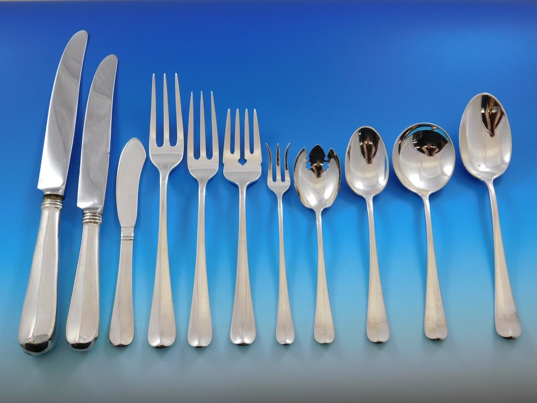 Dominick & Haff Rattail Antique 138 Piece Sterling Silver Flatware Set: Dominick & Haff Rattail Antique 138 Piece Sterling Silver Flatware Set Exquisite Rattail Antique Sterling Silver Flatware Set by Dominick & Haff, featuring a monumental collection of 138 pieces. This