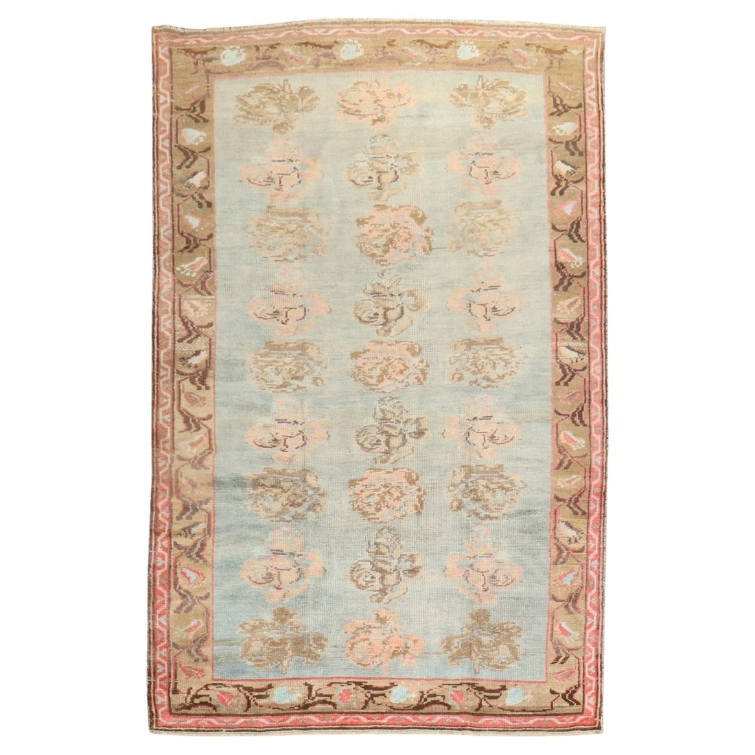Vintage Turkish Konya Floral Rug Hand-Woven Wool 5'1" x 8'2": Vintage Turkish Konya Floral Rug Hand-Woven Wool 5'1" x 8'2" This exquisite mid-20th century Turkish Konya rug showcases a stunning floral design set against a vibrant turquoise backdrop. Hand-woven f