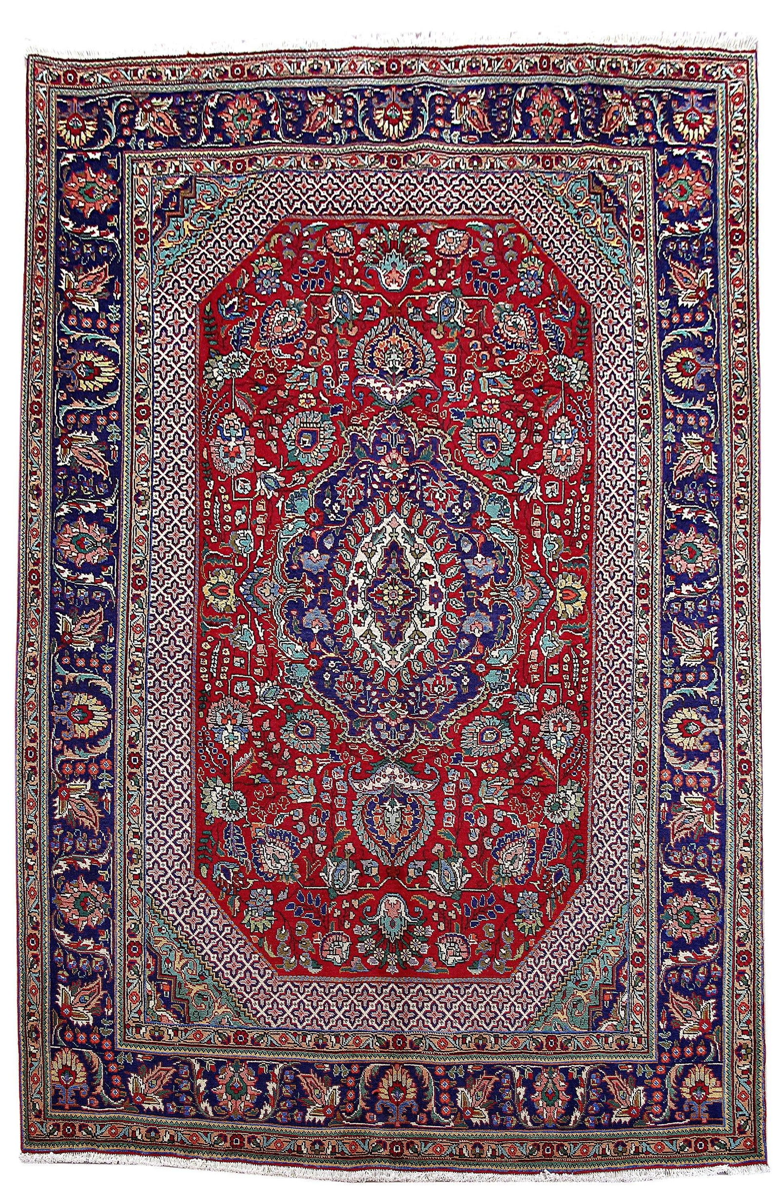 Handcrafted 7'3 x 11'2 Persian Tabriz Rug: Handcrafted 7'3 x 11'2 Persian Tabriz Rug Free continental US Shipping Transform your space with this exquisite handcrafted Red Persian Tabriz Rug, meticulously created by skilled Persian artisans. Th