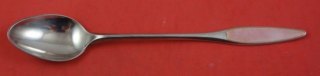 Enameled Sterling Silver Iced Tea Spoon 7.25 Inches Pink Enamel: Enameled Sterling Silver Iced Tea Spoon 7.25 Inches Pink Enamel This exquisite iced tea spoon is crafted from sterling silver and features a beautiful pink enamel finish. The spoon, measuring 7 1/4 in