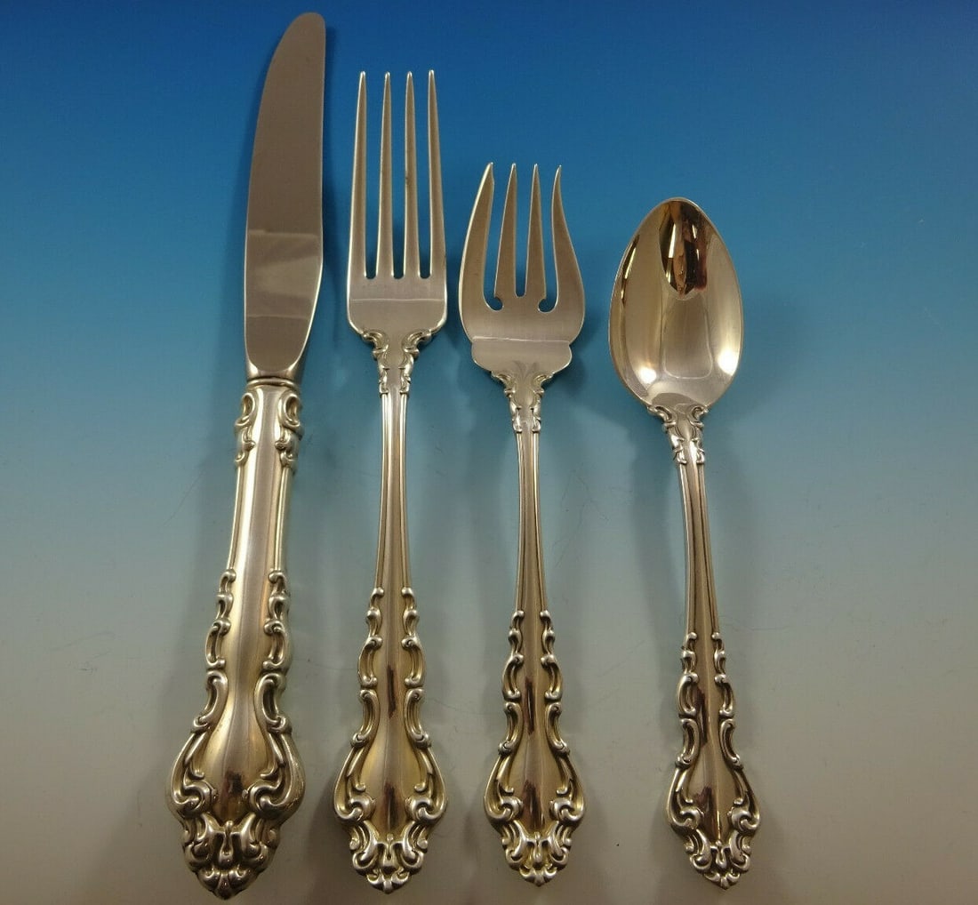 Reed and Barton Spanish Baroque Sterling Silver Flatware Set 47 Pieces with Storage Chest: Reed and Barton Spanish Baroque Sterling Silver Flatware Set 47 Pieces with Storage Chest Experience the elegance of the Spanish Baroque Sterling Silver Flatware Set by Reed and Barton. This luxurious