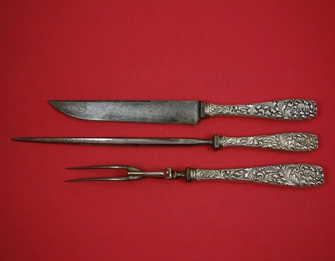 Gorham Number 70 Sterling Silver Roast Carving Set 3pc Antique: Gorham Number 70 Sterling Silver Roast Carving Set 3pc Antique Discover the elegance of the Number 70 Roast Carving Set by Gorham, a stunning antique piece crafted from sterling silver with stainless
