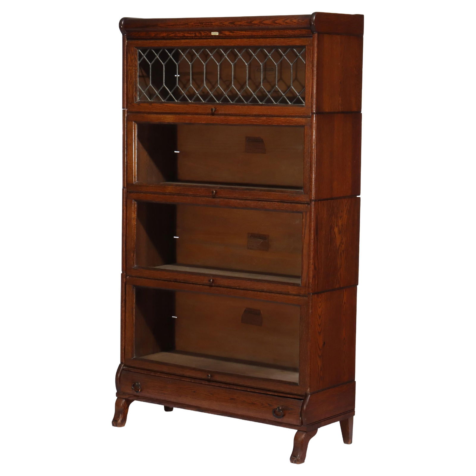 Lundstrom Arts Crafts Oak Leaded Glass Barrister Bookcase C1920 (1 of 13)