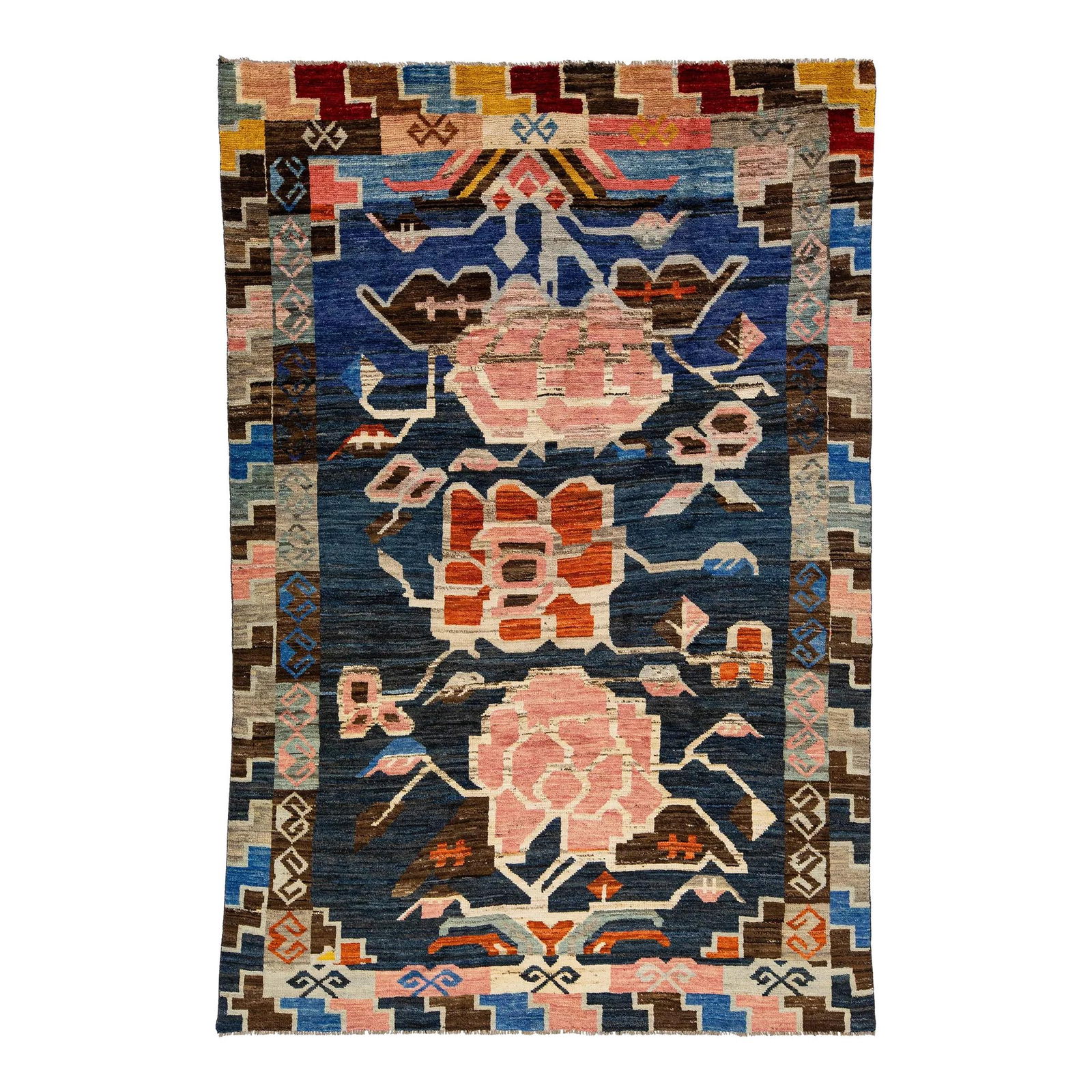 Handmade Wool Rug Navy Blue Tribal Pattern Modern Moroccan Style (1 of 9)