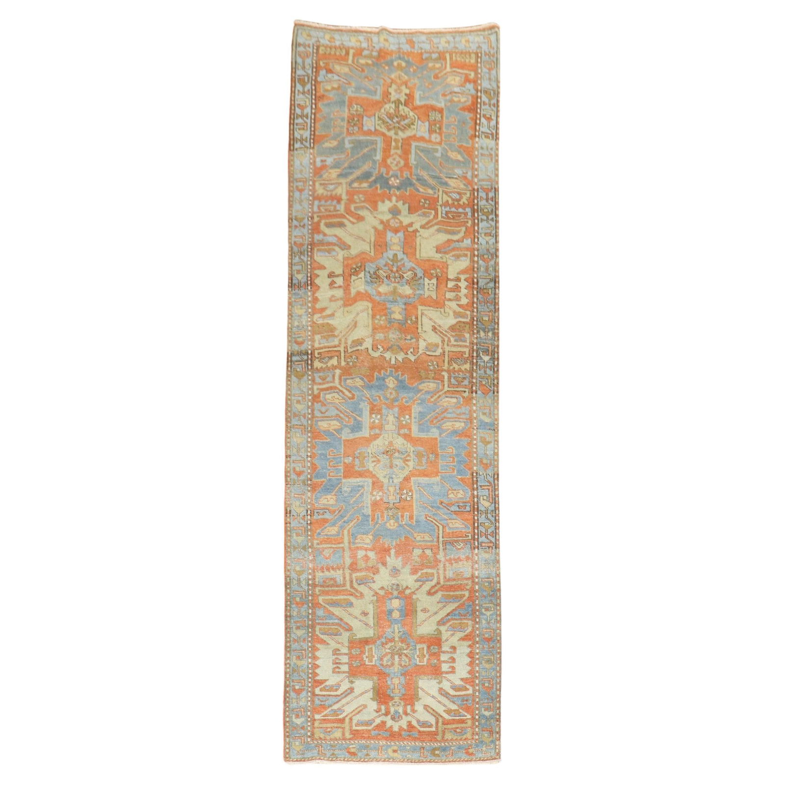 Antique Persian Heriz Runner Wool Hand-Knotted 3' x 10'7'': Antique Persian Heriz Runner Wool Hand-Knotted 3' x 10'7'' Discover the exquisite beauty of this Antique Persian Heriz Runner, a stunning piece that combines traditional craftsmanship with a geometric