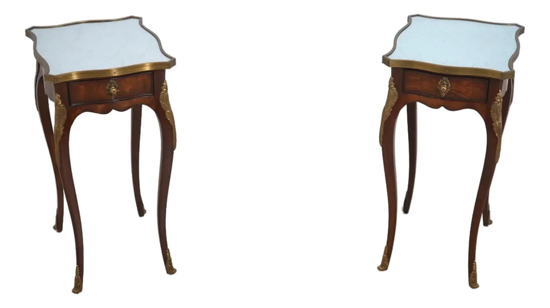 Theodore Alexander Pair of Eglomise Top French Tables Model 5000-570: Theodore Alexander Pair of Eglomise Top French Tables Model 5000-570 This elegant pair of French tables features exquisite mirror eglomise tops and is designed in a classic Federal style. Crafted with