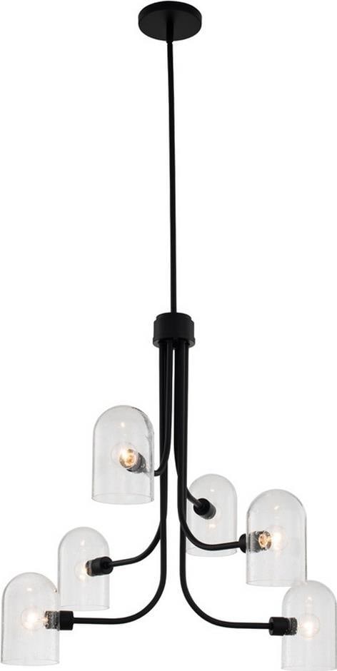 Kalco Cupola Modern Farmhouse 6-Light Matte Black Chandelier: Kalco Cupola Modern Farmhouse 6-Light Matte Black Chandelier Enhance your space with this Modern Farmhouse Chandelier, a stunning piece crafted in a vintage style. This bowl chandelier features a matt