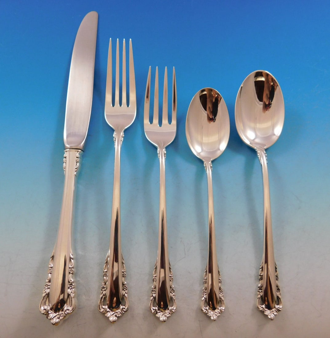 Lunt Carillon Sterling Silver Flatware Set for 8 - 42 Pieces with Storage Chest: Lunt Carillon Sterling Silver Flatware Set for 8 - 42 Pieces with Storage Chest Enhance your dining experience with this exquisite Carillon flatware set by Lunt, crafted from high-quality sterling sil