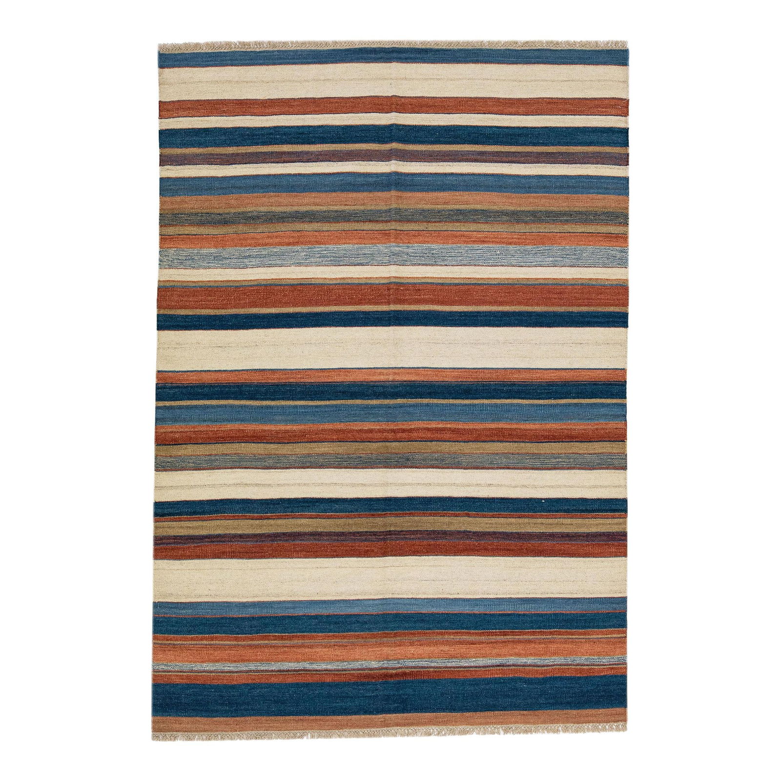 Modern Kilim Handmade Wool Rug 5'6 x 8' Multicolor Geometric Design: Modern Kilim Handmade Wool Rug 5'6 x 8' Multicolor Geometric Design This stunning Modern Kilim rug showcases a vibrant array of multicolor accents woven into an intricate geometric design. Hand-knotte
